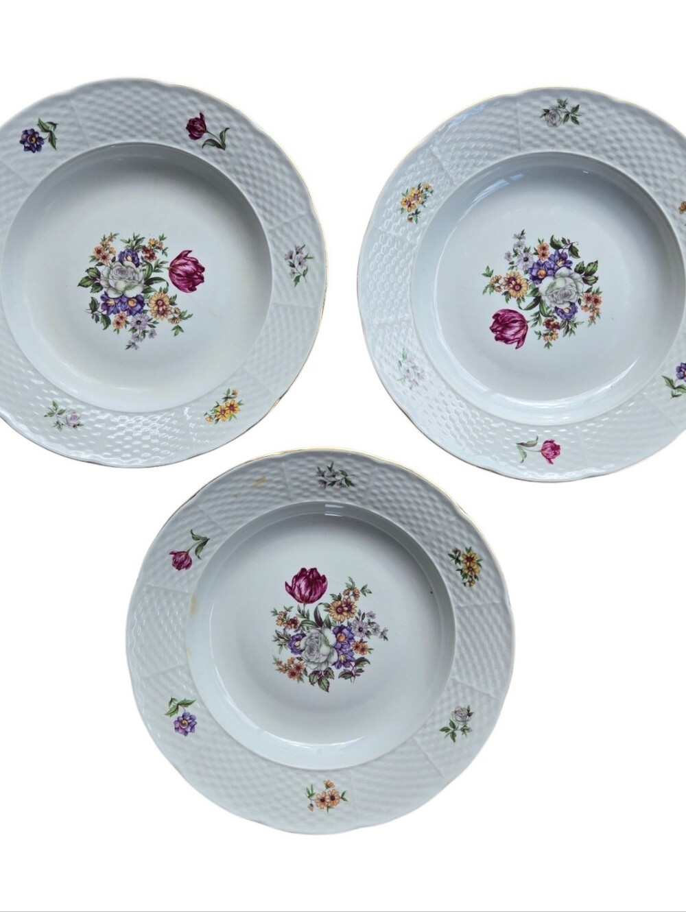 Cottage 90s Europa Bouquet Pattern China 8" Shallow Bowls Coquette
